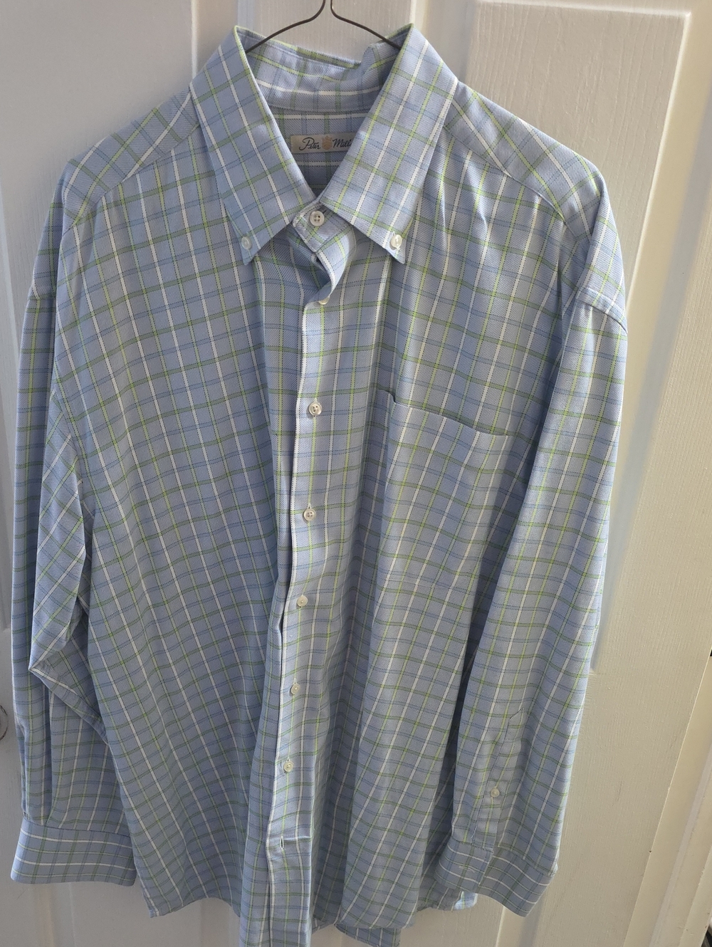 Peter Millar Light Blue Plaid Button-Down Shirt with Green Windowpane